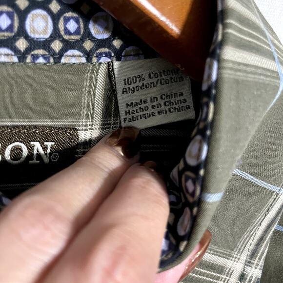 Stetson Men's Plaid Button-Up Shirt Contrasting Cuff and Collar Trim - Size L - Picture 7 of 10